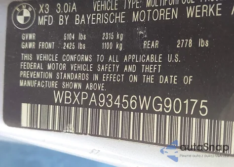 2006 BMW X3 3.0I from USA, damaged, VIN WBXPA93456WG90175
